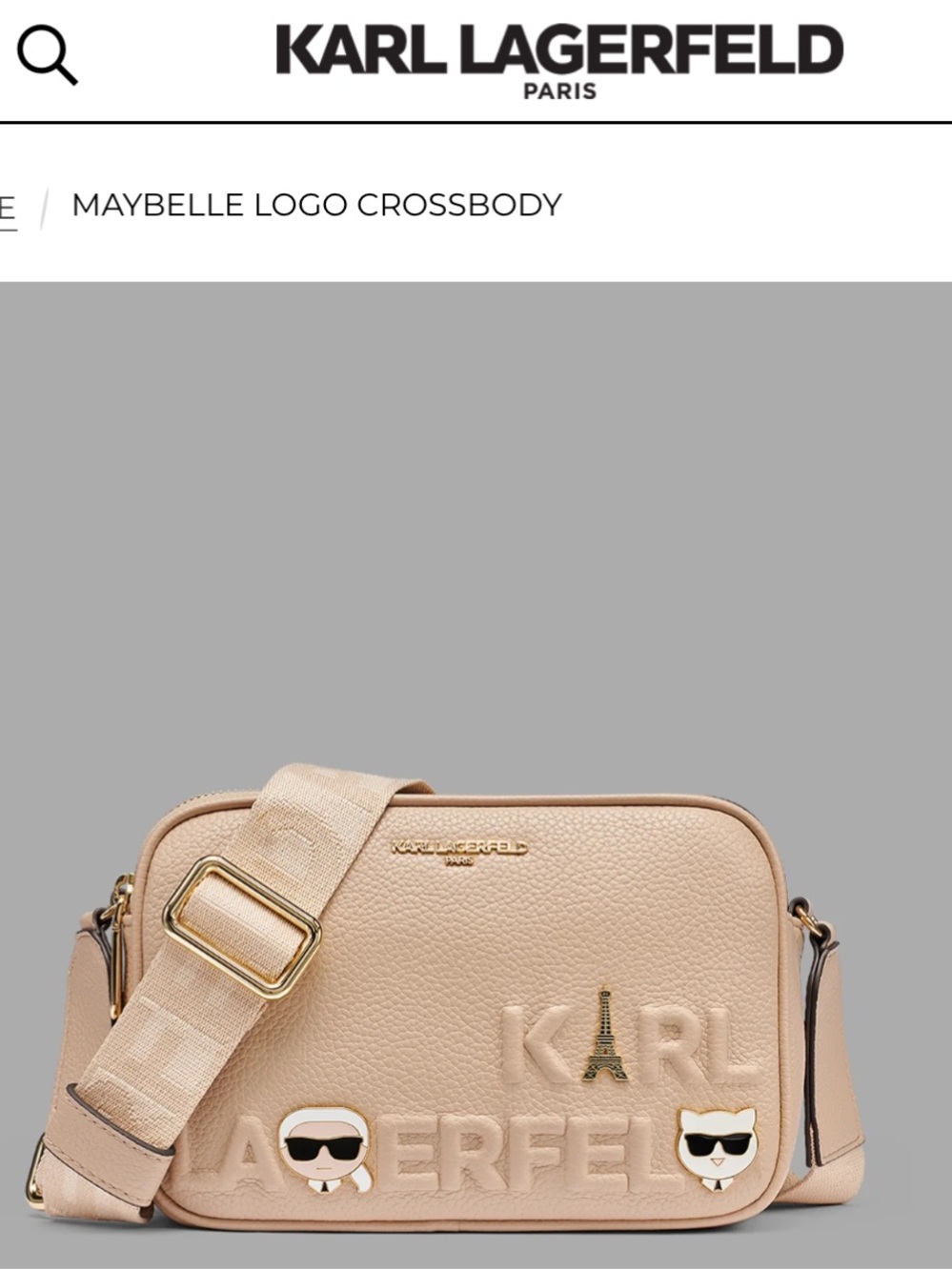 Karl Lagerfeld Pebbled Nude-Beige Maybelle Logo Crossbody with Enamel Charms